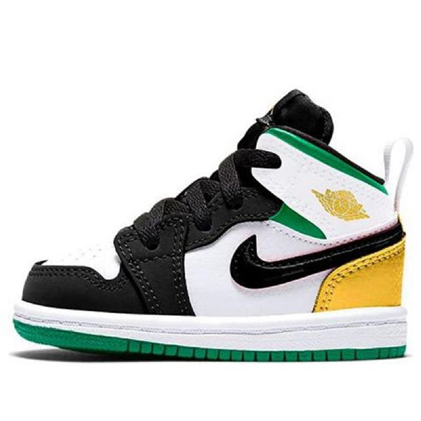 Nike Air Jordan 1 Mid Tops Se Td Retro Basketball Sko Til Børn Sort Hvid Brun
