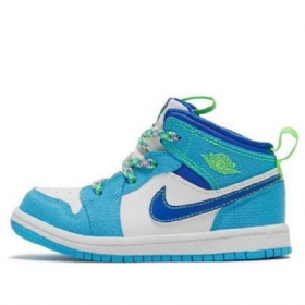 Nike Air Jordan 1 Mid Tops Se Td Sko Til Børn Blå Hvid