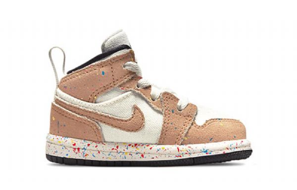 Nike Air Jordan 1 Mid Tops Se Td Sko Til Børn Khaki Hvid
