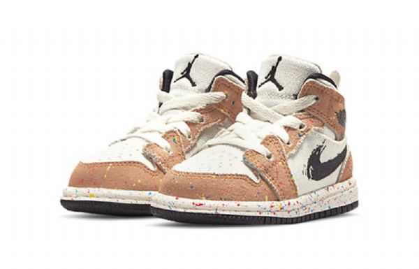 Nike Air Jordan 1 Mid Tops Se Td Sko Til Børn Khaki Hvid