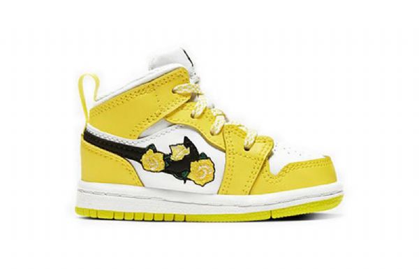 Nike Air Jordan 1 Mid Tops Se Td Sko Til Børn Lyserød Gul