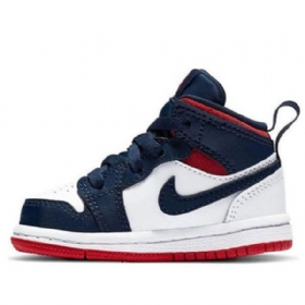 Nike Air Jordan 1 Mid Tops Se Td Sko Til Børn Mørkeblå Hvid