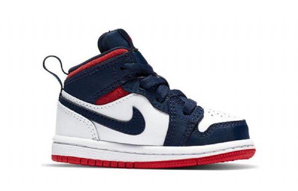 Nike Air Jordan 1 Mid Tops Se Td Sko Til Børn Mørkeblå Hvid