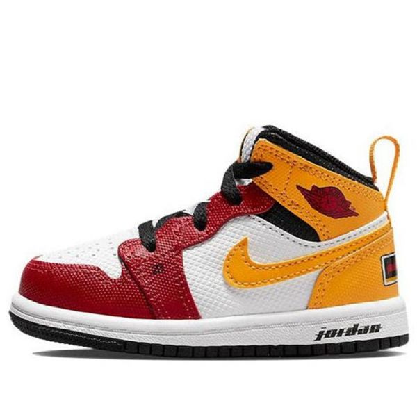 Nike Air Jordan 1 Mid Tops Se Td Sko Til Børn Rød Gul Hvid