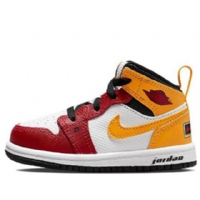 Nike Air Jordan 1 Mid Tops Se Td Sko Til Børn Rød Gul Hvid