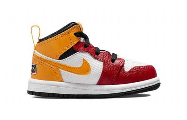 Nike Air Jordan 1 Mid Tops Se Td Sko Til Børn Rød Gul Hvid