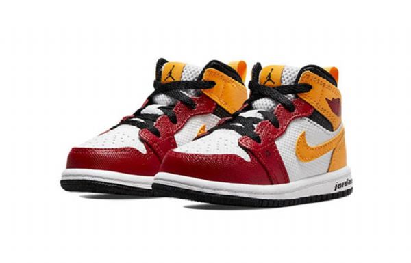 Nike Air Jordan 1 Mid Tops Se Td Sko Til Børn Rød Gul Hvid