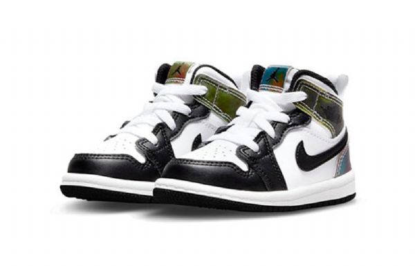 Nike Air Jordan 1 Mid Tops Se Td Sko Til Børn Sort Hvid