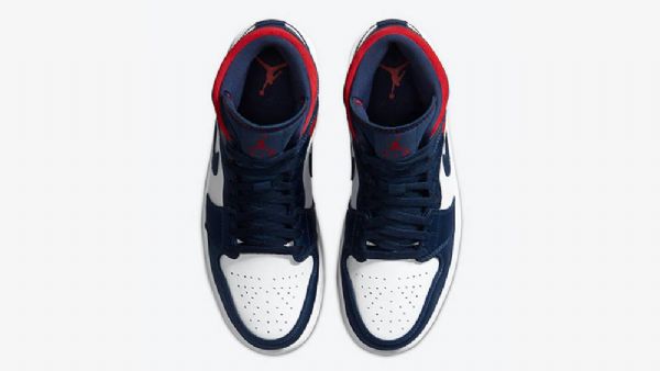 Nike Air Jordan 1 Mid Tops Se Usa Sko Til Mænd Mørkeblå Hvid