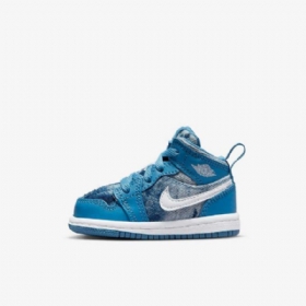 Nike Air Jordan 1 Mid Tops Sko Til Børn Blå Hvid