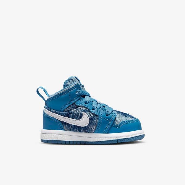 Nike Air Jordan 1 Mid Tops Sko Til Børn Blå Hvid