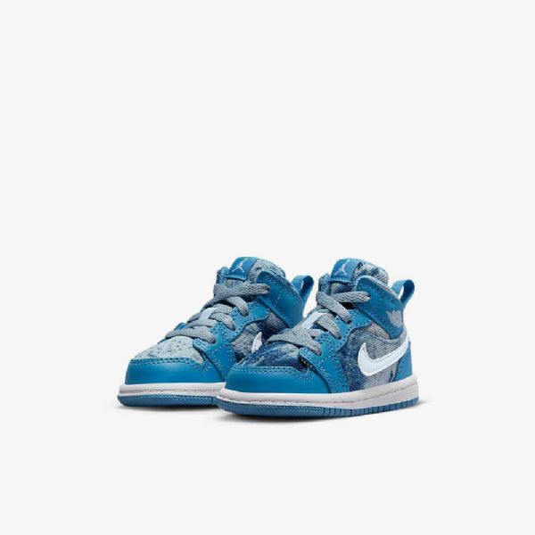 Nike Air Jordan 1 Mid Tops Sko Til Børn Blå Hvid