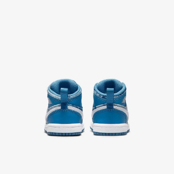 Nike Air Jordan 1 Mid Tops Sko Til Børn Blå Hvid