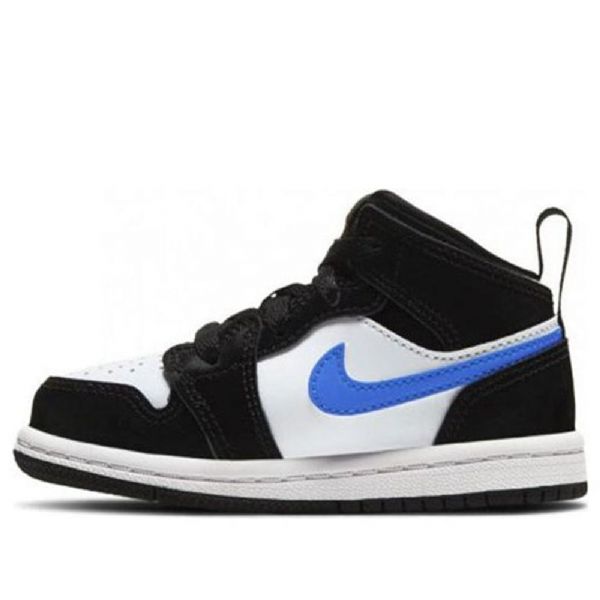 Nike Air Jordan 1 Mid Tops Sko Til Børn Blå Sort Hvid