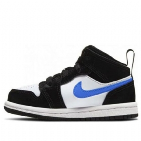 Nike Air Jordan 1 Mid Tops Sko Til Børn Blå Sort Hvid