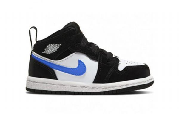 Nike Air Jordan 1 Mid Tops Sko Til Børn Blå Sort Hvid