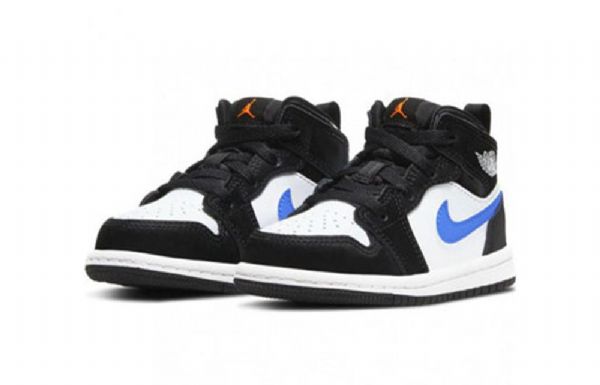 Nike Air Jordan 1 Mid Tops Sko Til Børn Blå Sort Hvid
