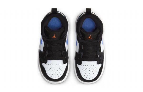 Nike Air Jordan 1 Mid Tops Sko Til Børn Blå Sort Hvid