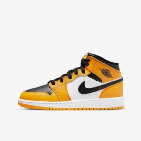 Nike Air Jordan 1 Mid Tops Sko Til Børn Gul Hvid Sort