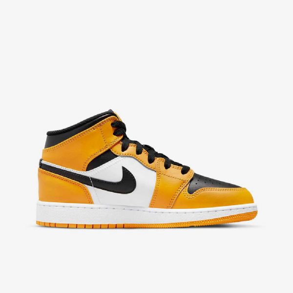 Nike Air Jordan 1 Mid Tops Sko Til Børn Gul Hvid Sort