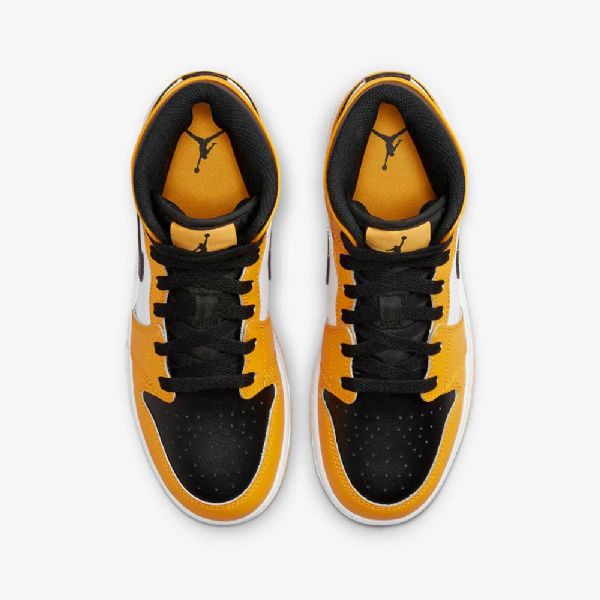 Nike Air Jordan 1 Mid Tops Sko Til Børn Gul Hvid Sort