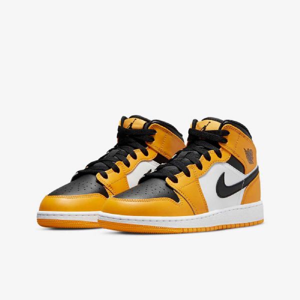 Nike Air Jordan 1 Mid Tops Sko Til Børn Gul Hvid Sort