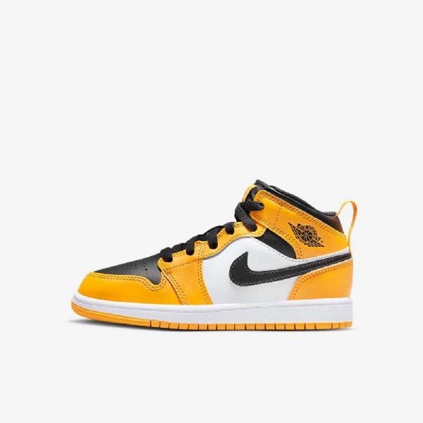Nike Air Jordan 1 Mid Tops Sko Til Børn Gul Hvid Sort