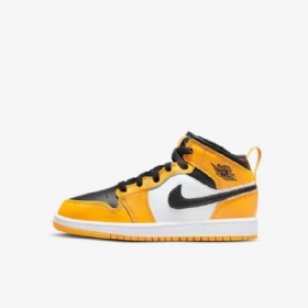 Nike Air Jordan 1 Mid Tops Sko Til Børn Gul Hvid Sort