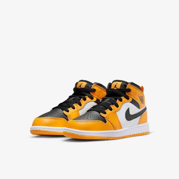 Nike Air Jordan 1 Mid Tops Sko Til Børn Gul Hvid Sort