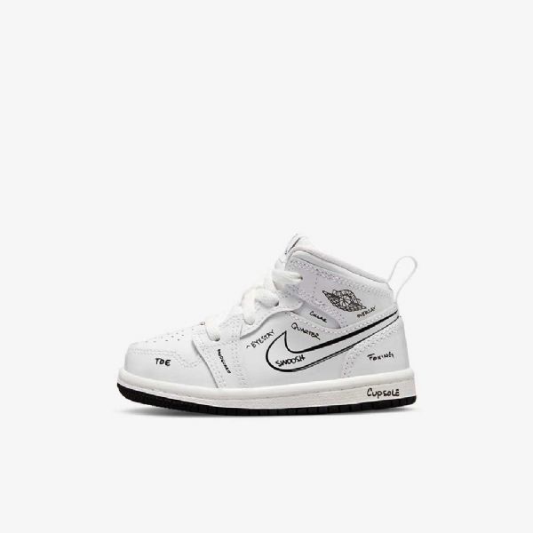 Nike Air Jordan 1 Mid Tops Sko Til Børn Hvid Sort