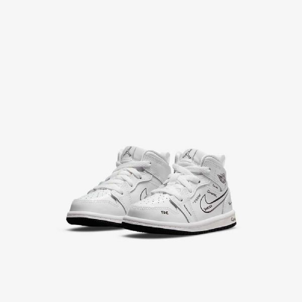 Nike Air Jordan 1 Mid Tops Sko Til Børn Hvid Sort