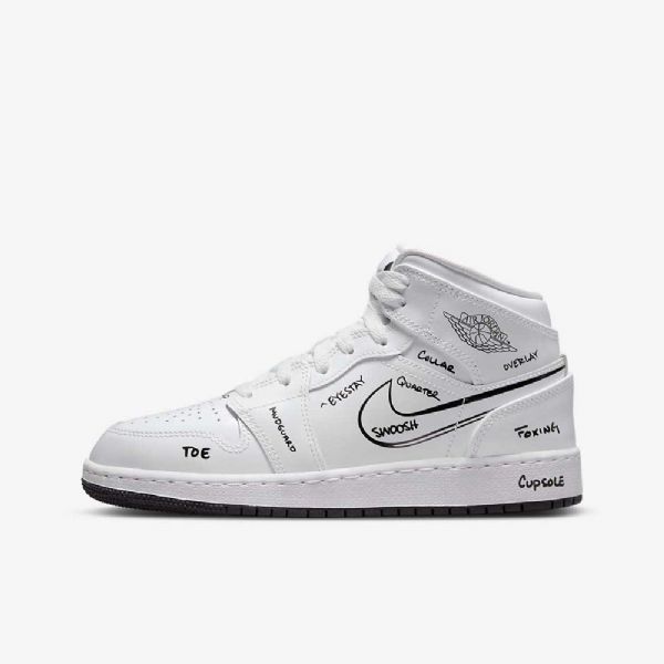 Nike Air Jordan 1 Mid Tops Sko Til Børn Hvid Sort
