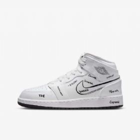 Nike Air Jordan 1 Mid Tops Sko Til Børn Hvid Sort