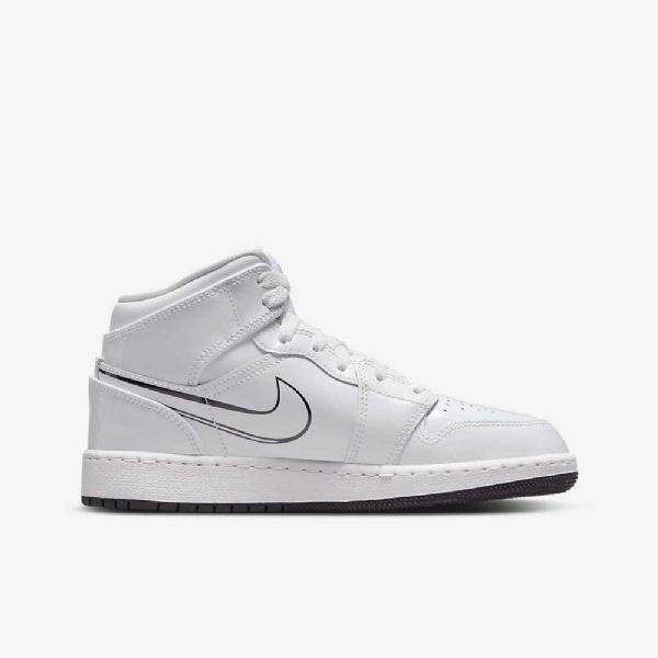 Nike Air Jordan 1 Mid Tops Sko Til Børn Hvid Sort