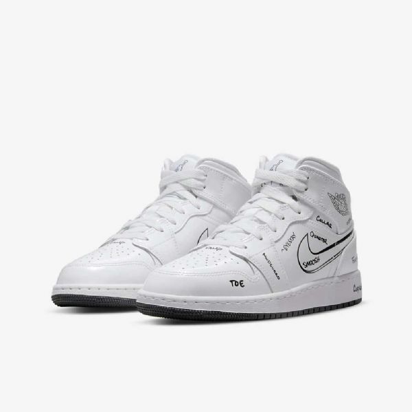 Nike Air Jordan 1 Mid Tops Sko Til Børn Hvid Sort