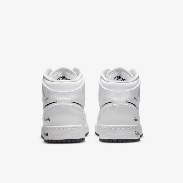 Nike Air Jordan 1 Mid Tops Sko Til Børn Hvid Sort