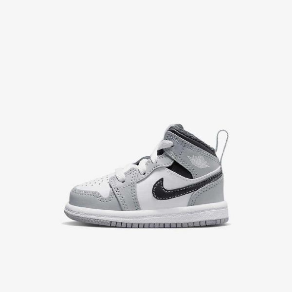 Nike Air Jordan 1 Mid Tops Sko Til Børn Lysegrå Hvid
