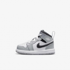 Nike Air Jordan 1 Mid Tops Sko Til Børn Lysegrå Hvid