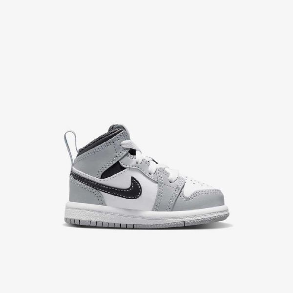 Nike Air Jordan 1 Mid Tops Sko Til Børn Lysegrå Hvid