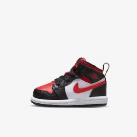 Nike Air Jordan 1 Mid Tops Sko Til Børn Sort Hvid Rød