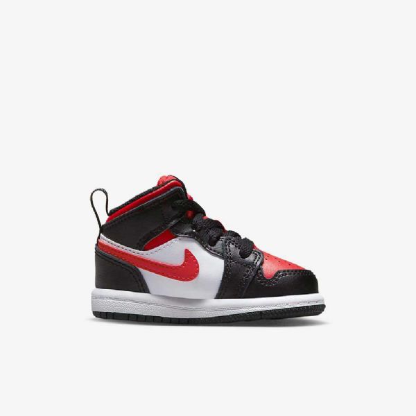 Nike Air Jordan 1 Mid Tops Sko Til Børn Sort Hvid Rød