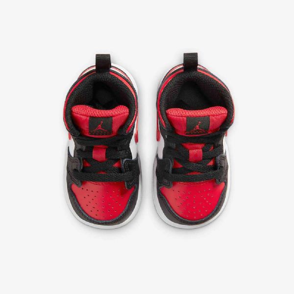 Nike Air Jordan 1 Mid Tops Sko Til Børn Sort Hvid Rød