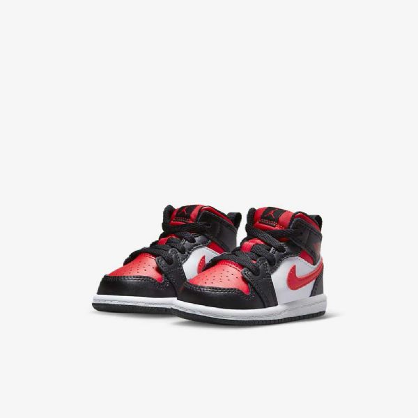 Nike Air Jordan 1 Mid Tops Sko Til Børn Sort Hvid Rød