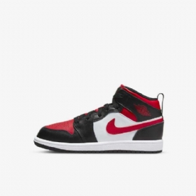 Nike Air Jordan 1 Mid Tops Sko Til Børn Sort Hvid Rød