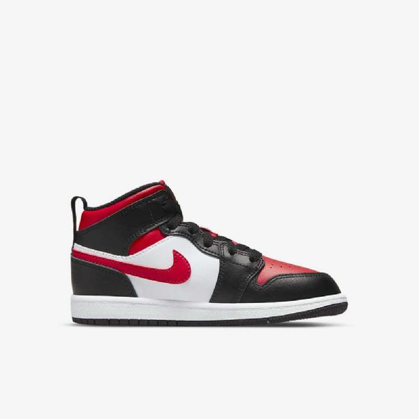 Nike Air Jordan 1 Mid Tops Sko Til Børn Sort Hvid Rød