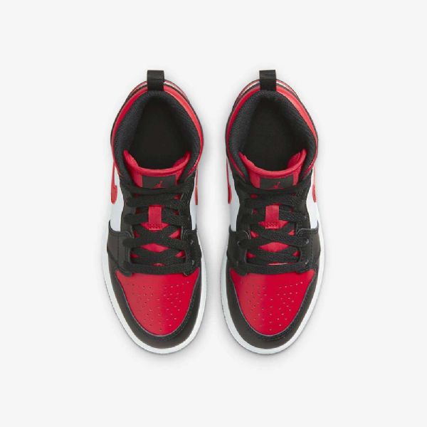 Nike Air Jordan 1 Mid Tops Sko Til Børn Sort Hvid Rød