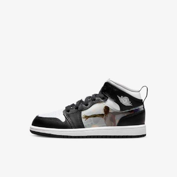 Nike Air Jordan 1 Mid Tops Sko Til Børn Sort Rød Mørk