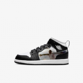 Nike Air Jordan 1 Mid Tops Sko Til Børn Sort Rød Mørk