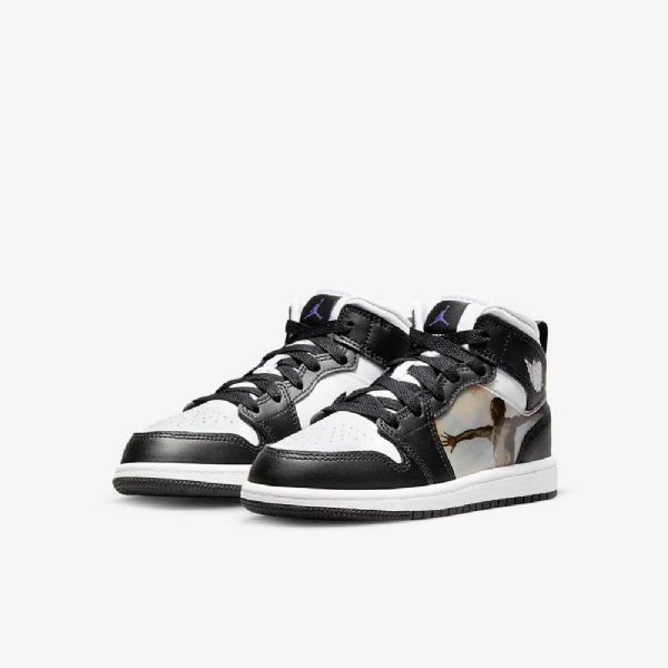 Nike Air Jordan 1 Mid Tops Sko Til Børn Sort Rød Mørk