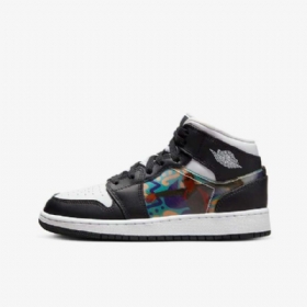 Nike Air Jordan 1 Mid Tops Sko Til Børn Sort Rød Mørk
